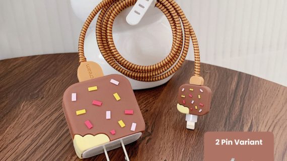 2 Pin Protector - 4 in 1 iphone charger and cable cover - Ice Cream (Chocolate)