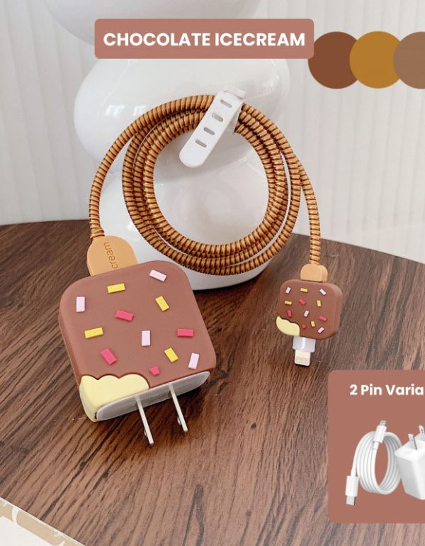 2 Pin Protector - 4 in 1 iphone charger and cable cover - Ice Cream (Chocolate)