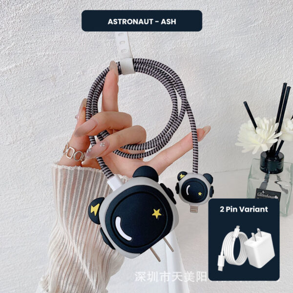 2 Pin Protector - 4 in 1 iphone charger and cable cover - Astraunought Ash