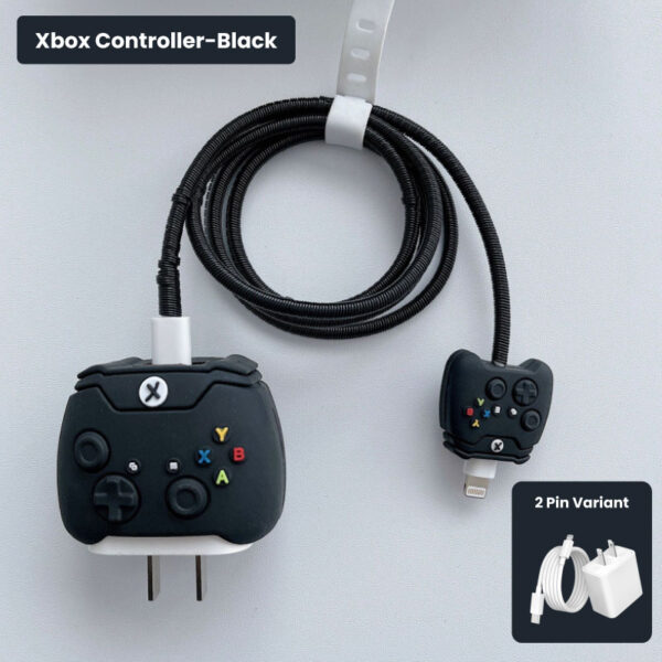 2 Pin Protector - 4 in 1 iphone charger and cable cover - Xbox Controller Black