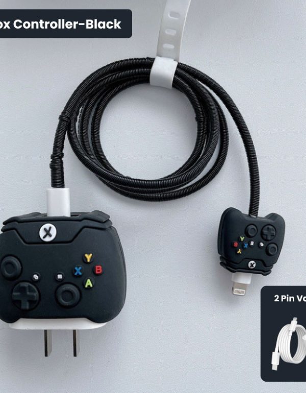 2 Pin Protector - 4 in 1 iphone charger and cable cover - Xbox Controller Black