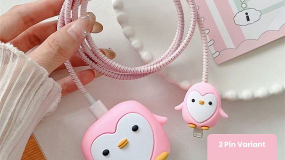 2 Pin Protector - 4 in 1 iphone charger and cable cover - Pink Penguin