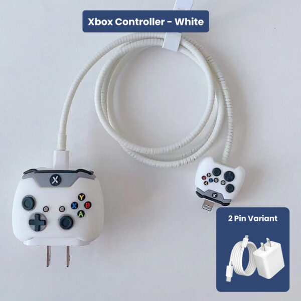 2 Pin Protector - 4 in 1 iphone charger and cable cover - Xbox Controller White