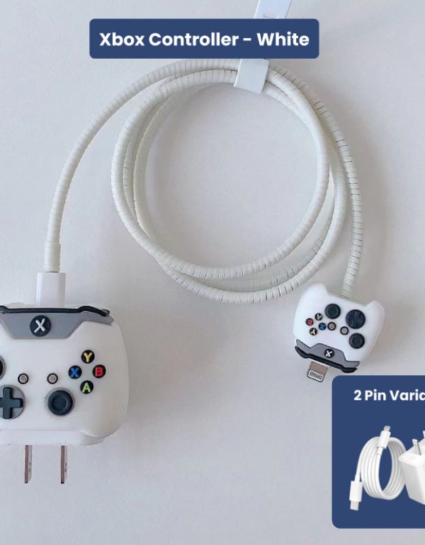 2 Pin Protector - 4 in 1 iphone charger and cable cover - Xbox Controller White