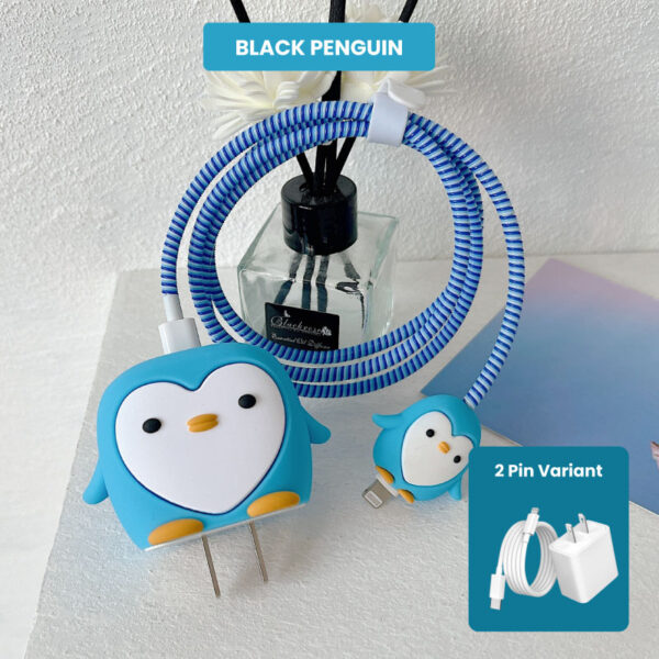 2 Pin Protector - 4 in 1 iphone charger and cable cover - Blue Penguin