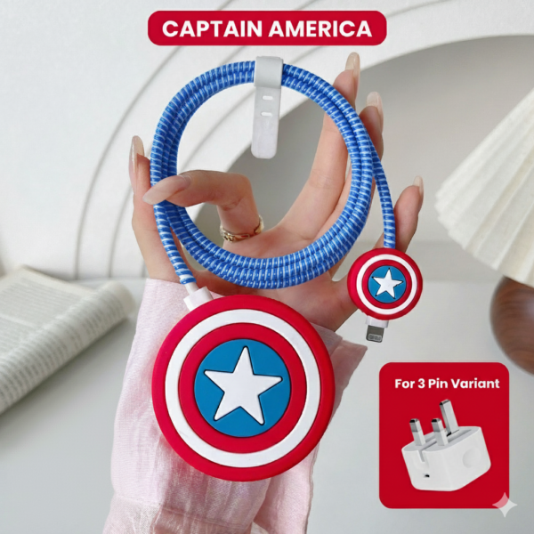3 pin Protector - iphone 20 Watts charger and cable protector - CAPTAIN AMERICA