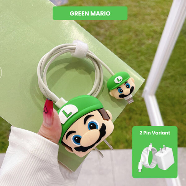 2 Pin Protector - 4 in 1 iphone charger and cable cover - Green Mario