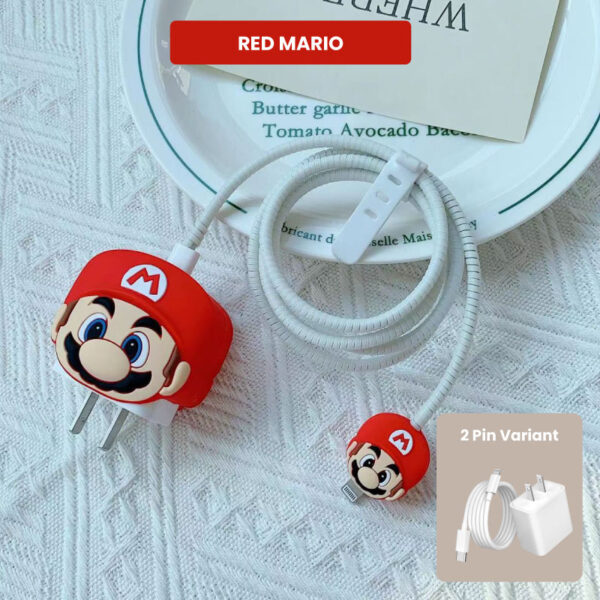 2 Pin Protector - 4 in 1 iphone charger and cable cover - Red Mario