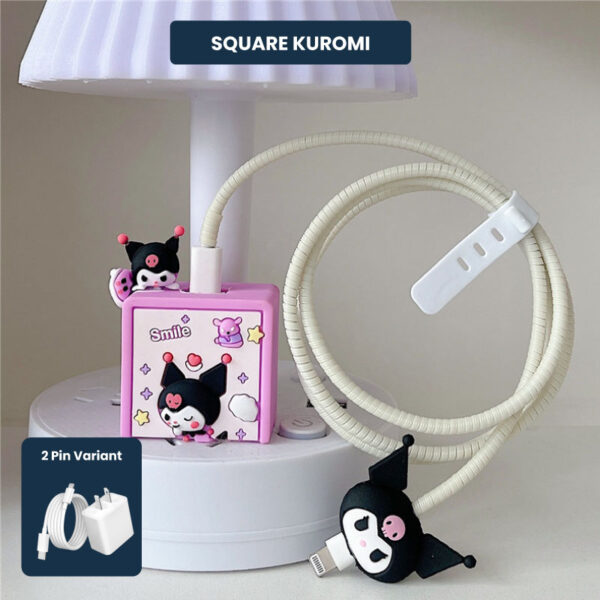 2 Pin Protector - 4 in 1 iphone charger and cable cover - Square Kuromi