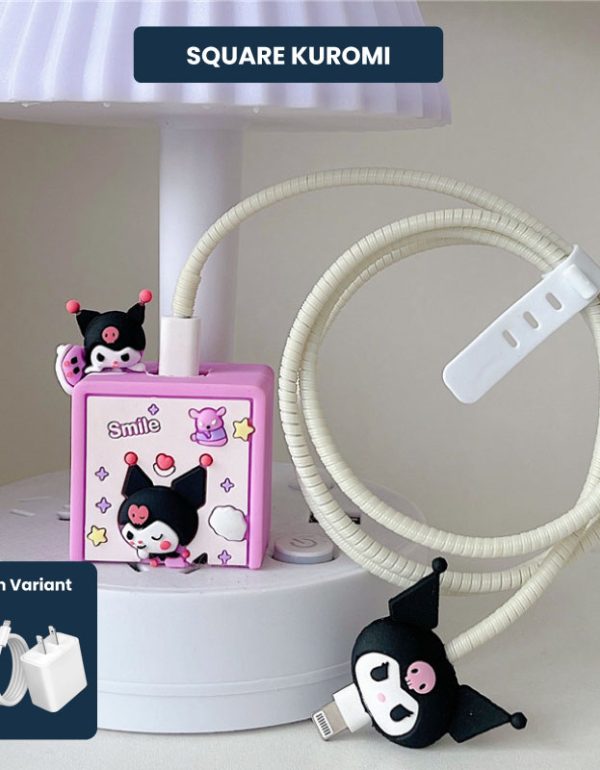 2 Pin Protector - 4 in 1 iphone charger and cable cover - Square Kuromi