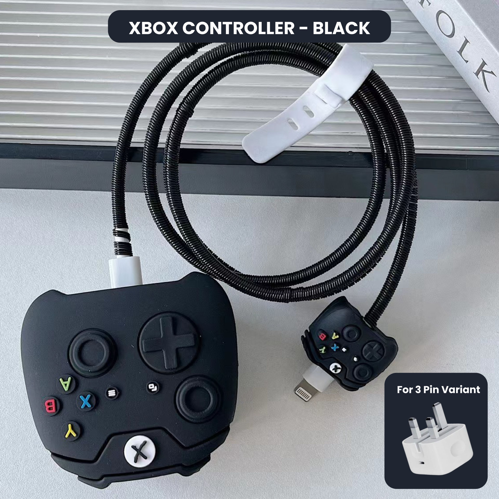 XBOX-CONTROLLER--BLACK 3 pin Protector - iphone 20 Watts charger and cable protector - XBOX CONTROLLER BLACK - Image 1