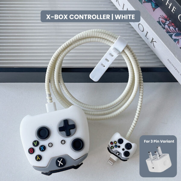 3 pin Protector - iphone 20 Watts charger and cable protector - XBOX CONTROLLER | WHITE