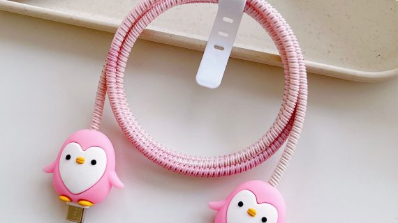 Cable Protector Set - Pink Penguin