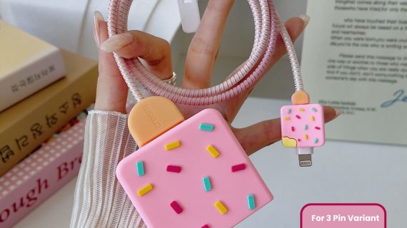 3 pin Protector - iphone 20 Watts charger and cable protector - STRAWBERRY ICECREAM