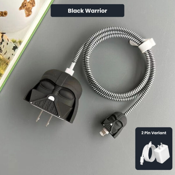 2 Pin Protector - 4 in 1 iphone charger and cable cover - Black Warrior