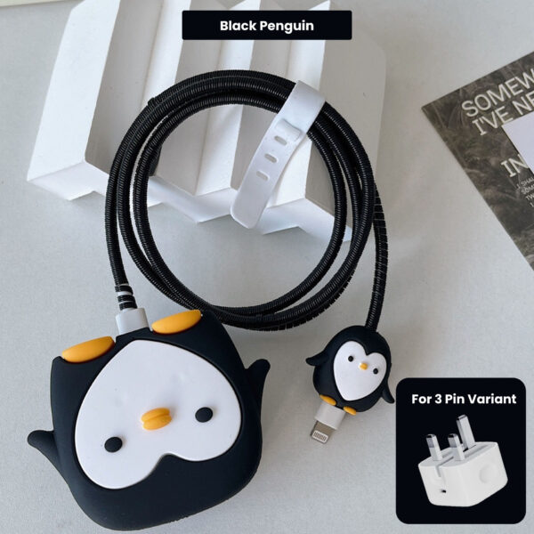 3 pin Protector - iphone 20 Watts charger and cable protector - Black Penguin