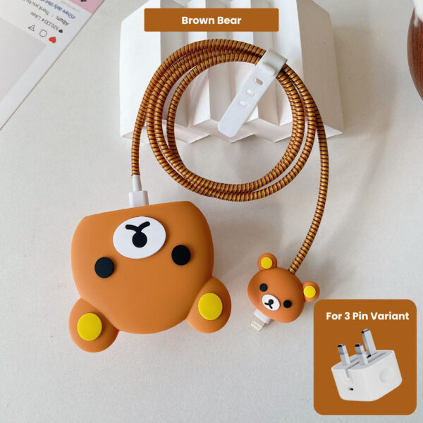 3 pin Protector - iphone 20 Watts charger and cable protector - Brown Bear