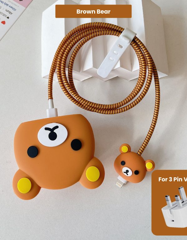 3 pin Protector - iphone 20 Watts charger and cable protector - Brown Bear