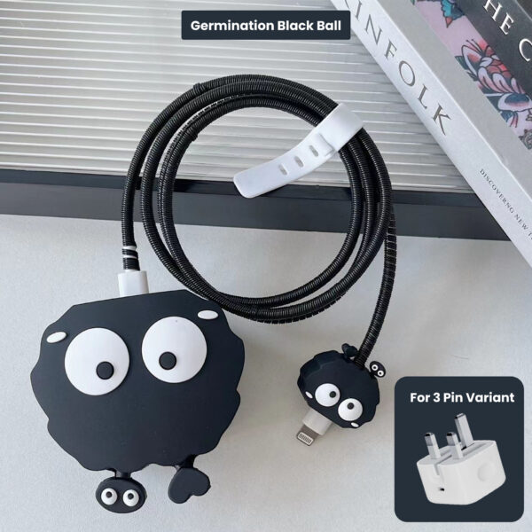 3 pin Protector - iphone 20 Watts charger and cable protector - Germination Black Ball