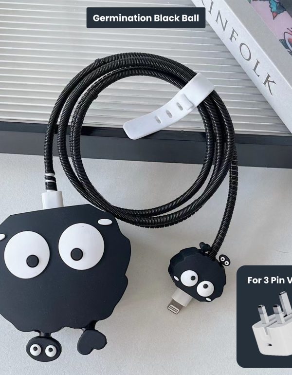 3 pin Protector - iphone 20 Watts charger and cable protector - Germination Black Ball