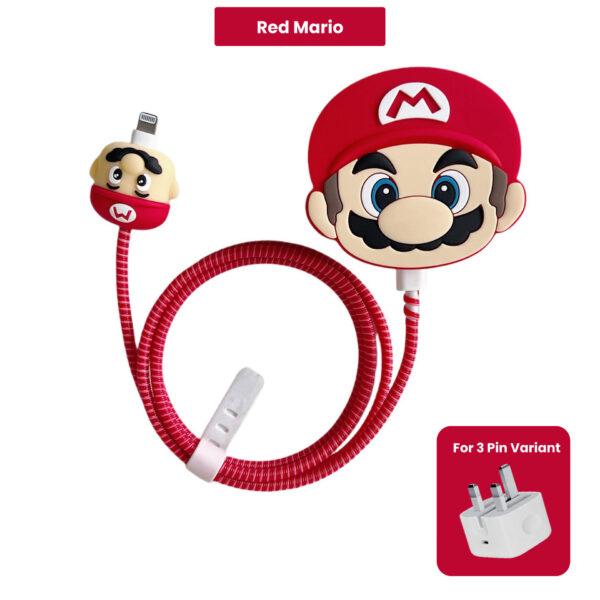 3 pin Protector - iphone 20 Watts charger and cable protector - Red Mario