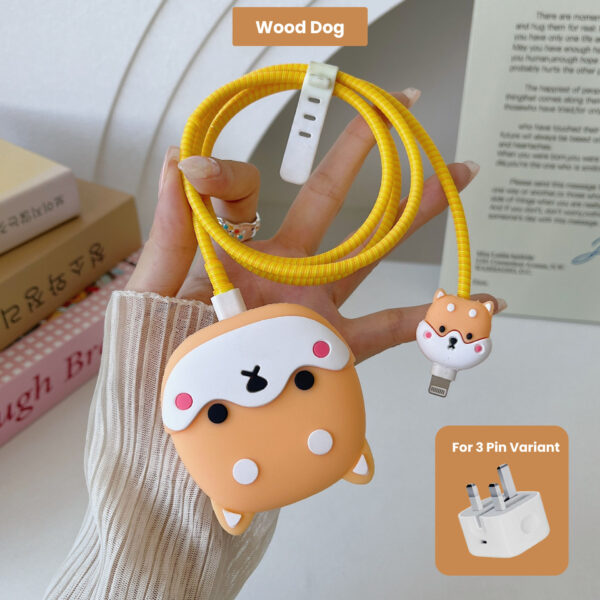 3 pin Protector - iphone 20 Watts charger and cable protector - Wood Dog