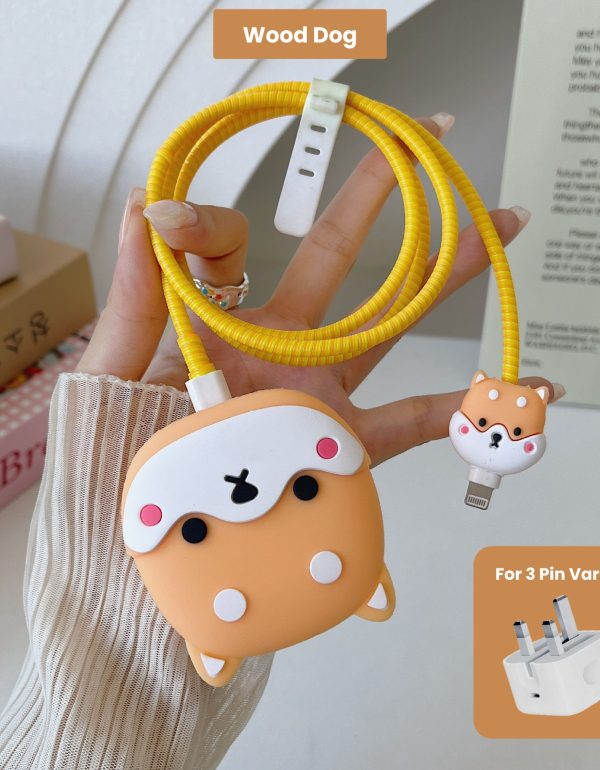 3 pin Protector - iphone 20 Watts charger and cable protector - Wood Dog