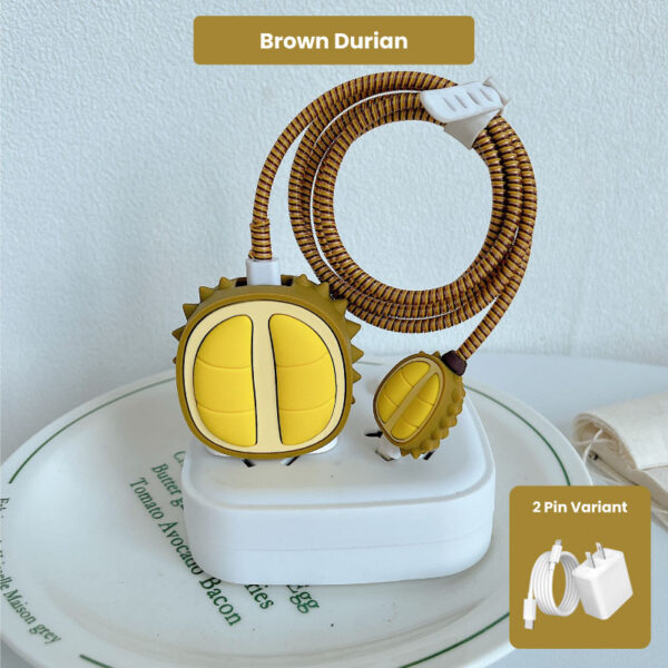 2 Pin Protector - 4 in 1 iphone charger and cable cover - Brown Durian