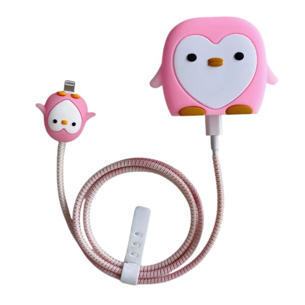 3 pin Protector - iphone 20 Watts charger and cable protector - Pink Penguin
