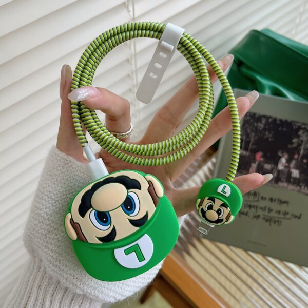 3 pin Protector - iphone 20 Watts charger and cable protector - Green Mario