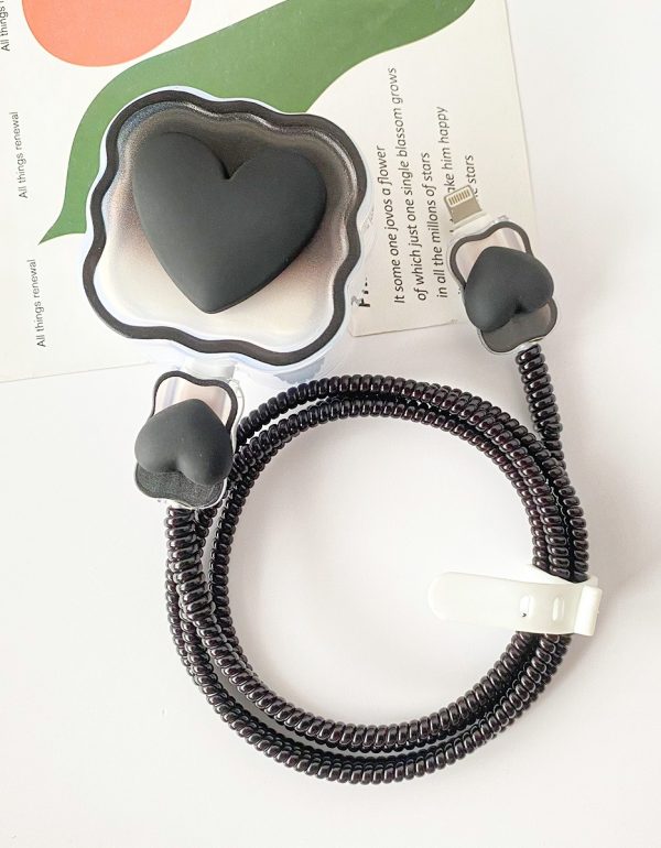 3 Pin Premium - iPhone Charger Cover 5 Piece Set - Black Heart