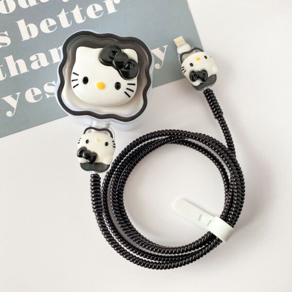 3 Pin Premium - iPhone 20W Charger Cover 5 Piece Set - Hello Kitty Black