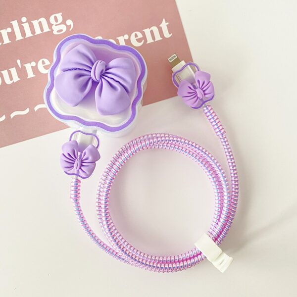 3 Pin Premium - iPhone 20W Charger Cover 5 Piece Set - Lavender Bow