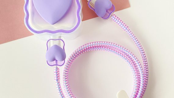 3 Pin Premium - iPhone Charger Cover 5 Piece Set - Lavender Love