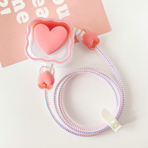 3 Pin Premium - iPhone 20W Charger Cover 5 Piece Set - Pastel Pink Heart