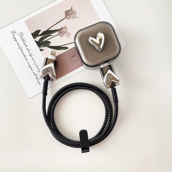 3 Pin Premium - iPhone 20W Charger Cover 5 Piece Set - Silver Heart
