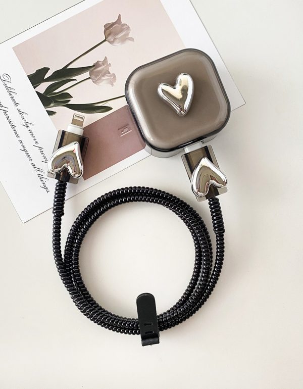 3 Pin Premium - iPhone 20W Charger Cover 5 Piece Set - Silver Heart