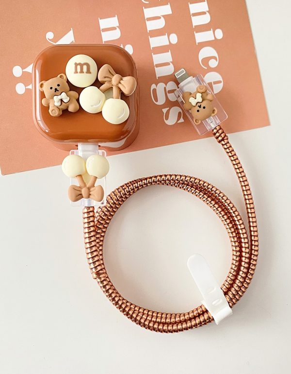 3 Pin Premium - iPhone Charger Cover 5 Piece Set - Teddy