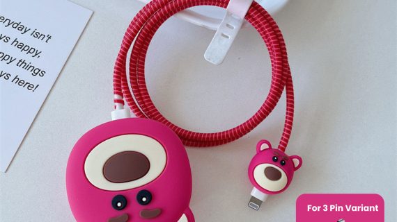 3 pin Protector - iphone 20 Watts charger and cable protector - Pink Bear