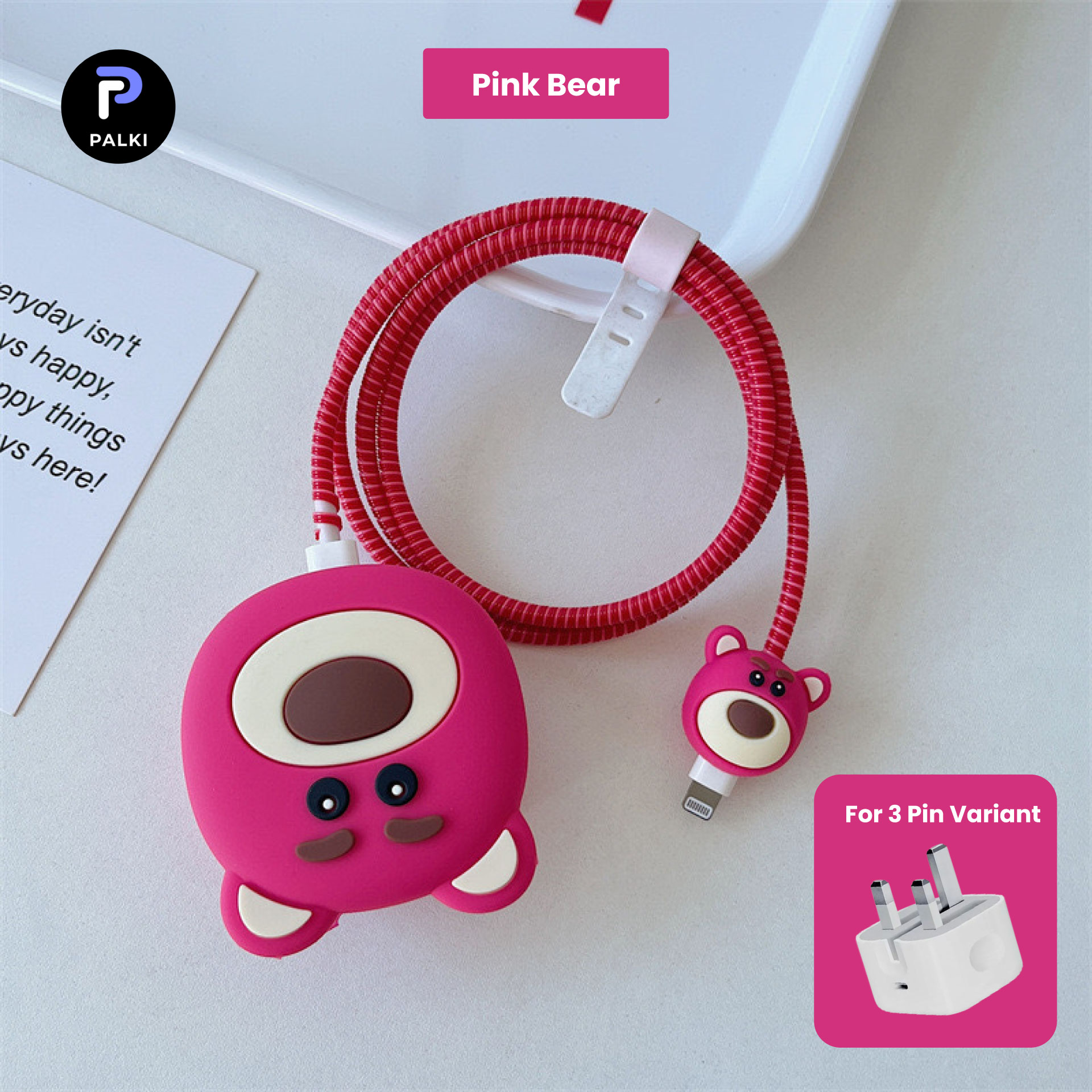 pink-bear 3 pin Protector - iphone 20 Watts charger and cable protector - Pink Bear - Image 1