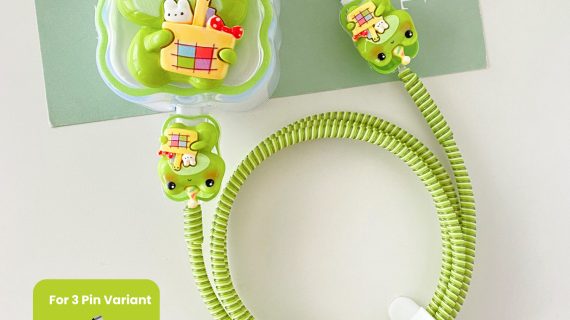 3 Pin Premium - iPhone Charger Cover 5 Piece Set - Unicorn Frog