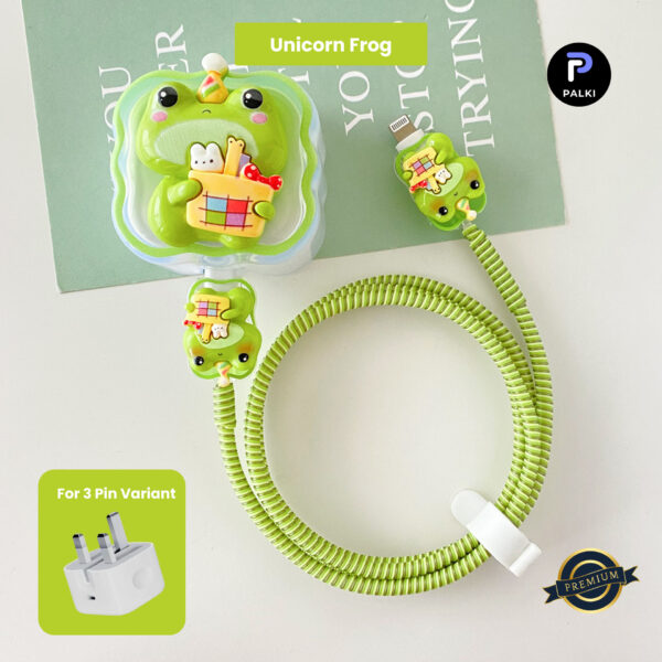 3 Pin Premium - iPhone 20W Charger Cover 5 Piece Set - Unicorn Frog
