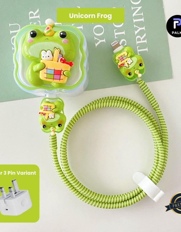 3 Pin Premium - iPhone Charger Cover 5 Piece Set - Unicorn Frog