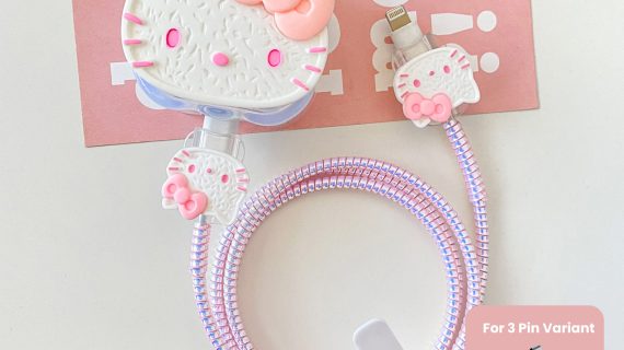 3 Pin Premium - iPhone Charger Cover 5 Piece Set - Blossom Bow Cat