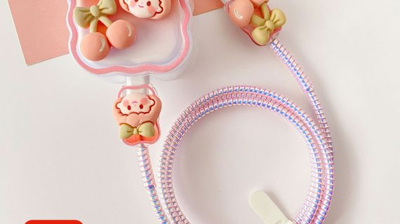 3 Pin Premium - iPhone Charger Cover 5 Piece Set - Cherry Pop