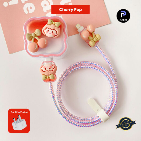 3 Pin Premium - iPhone 20W Charger Cover 5 Piece Set - Cherry Pop
