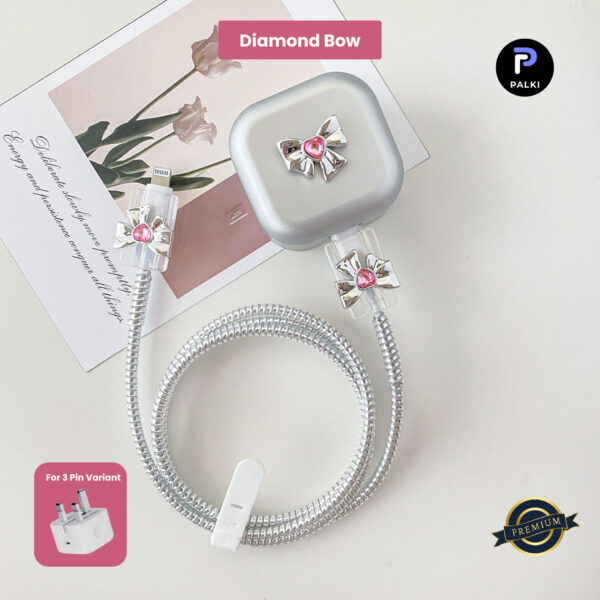 3 Pin Premium - iPhone 20W Charger Cover 5 Piece Set - Diamond Bow