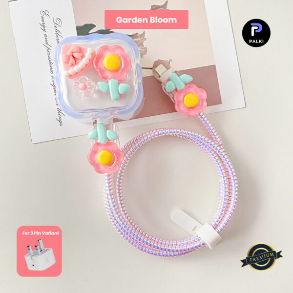 3 Pin Premium - iPhone 20W Charger Cover 5 Piece Set - Garden Bloom