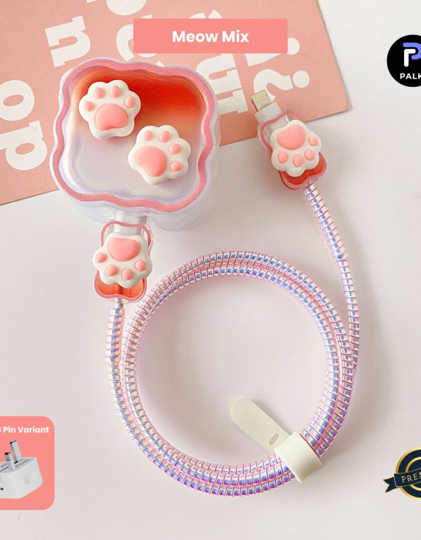3 Pin Premium - iPhone Charger Cover 5 Piece Set - Meow Mix