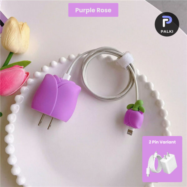 2 Pin Protector - 4 in 1 iphone charger and cable cover - Purple Rose